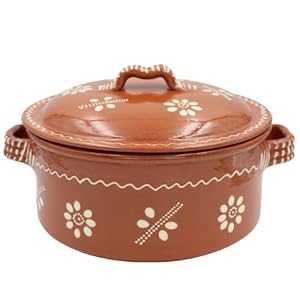 Vintage Portuguese Traditional Clay Terracotta Casserole with Lid Made in Portugal Cazuela (N.5 12