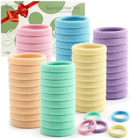 100 Pcs Thick Seamless Spring Hair Ties, Ponytail Holders Hair Accessories No Damage for Thick Hair Christmas Gift(Spring Colors)