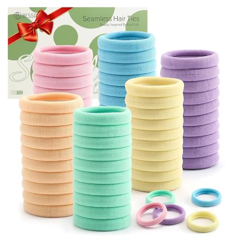 Image of 100 Pcs Thick Seamless Spring Hair Ties, Ponytail Holders Hair Accessories No Damage for Thick Hair Christmas Gift(Spring Colors) | Strong All-Day Hold Hair Bands for Thick Thin Hair, Seamless Stretch, Snag-Free No Pull, Hair Accessories for Everyday Use