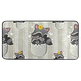 HUSSRITY Happy Raccoon Kitchen Rugs Cushioned Anti-Fatigue Comfort Floor Mat Non Slip Kitchen Mat Ru