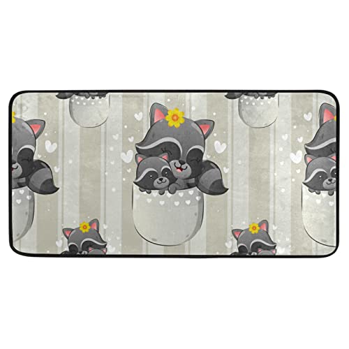 Hussrity Happy Raccoon Kitchen Rugs Cushioned Anti-Fatigue Comfort Floor Mat Non Slip Kitchen Mat Runner Rug For Sink Office Laundry (39"X20") #TOP12