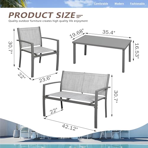 Image of Vongrasig 4 Pieces Patio Furniture Sets,Outdoor Patio Conversation Sets with Glass Coffee Table, Small Porch Balcony Furniture, Patio Table and Chairs Set for Garden, Backyard (Silver)
