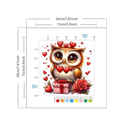 Image of Zhenqing Valentine's Day Cross Stitch Kit for Adults - Stamped Red Heart Rose & Owl Floral Embroidery | 11CT 7.87 inchx7.87 inch DIY Craft with Thread, Fabric | Gift for Couples 68782