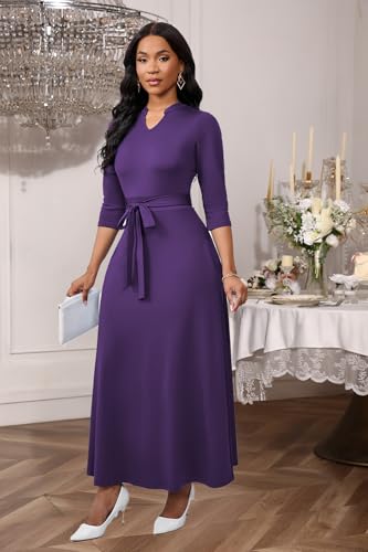 Image of BubFee Maxi Dresses for Women Semi Formal Long Dress 3 /4 Sleeve Casual A-line Church Dresses with Pockets