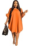 Womens Casual Plus Size Summer Boho Print Mini Skater Dress with Ruffle Sleeve 3XL Orange