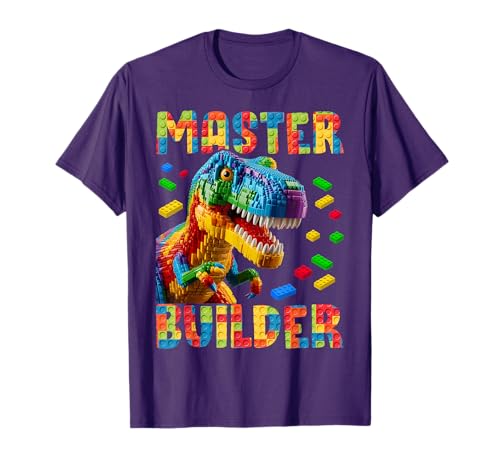 Master Builder Bricks Blocks Play Toys T-Rex Dinosaur T-Shirt