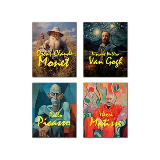 Skyists 4 peças de arte de parede engraçada Matisse - impressões de arte de parede de retrato com Matisse Monet Van Gogh Picasso - decoração de parede em tela, arte de parede vintage, arte de parede