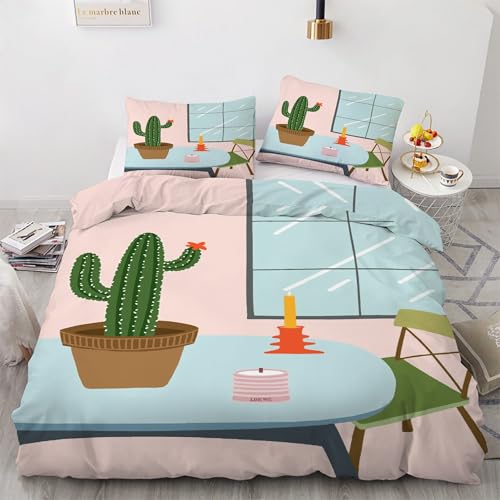 Ensemble de literie 3 pièces cactus en microfibre douce et zippée