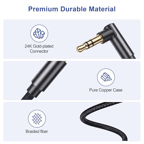 HOYAWU 2 Pack Aux Cord Male to Male, 90 Degree Right Angle Nylon Braided 3.5mm Audio Cable, Hi-Fi Stereo TRS Cable Compatible with Car, Headphones, Speakers, Tablets & More by HOYAWU - Image 6