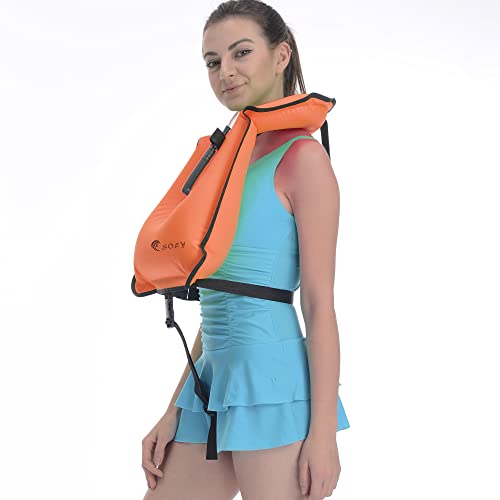 SOLY Inflatable Snorkel Vest Adult, Snorkeling Vest Adjustable Light Snorkeling Jackets for Diving Low Impact Water Sports Safety for 66-220 lbs(Orange Adult) - image 3