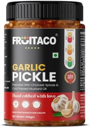 Fruitaco Garlic Pickle 500 Gm – Robust & Flavorful Indian Pickle for Garlic Lovers, Lahsun Ka Aachar