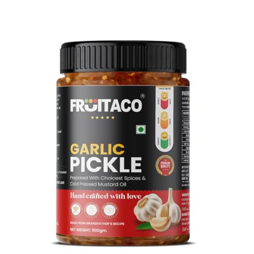 Image of Fruitaco Garlic Pickle - Authentic Indian Pickle with Tangy and Spicy Flavor | Perfect Side for Meal (500 Gm, Garlic Pickle)