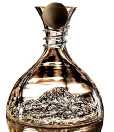 EVREFIN 鉛フリークリスタルアイスバーグデカンタ、木製ストッパーとスパイラルデザイン、クイックオープン機能、スパークリングワインや冷えた日本酒に最適、愛好家やコレクターへの家族パーティーギフト、日本酒ボトル、ディスペンサー、家庭用の赤グラスセットとし