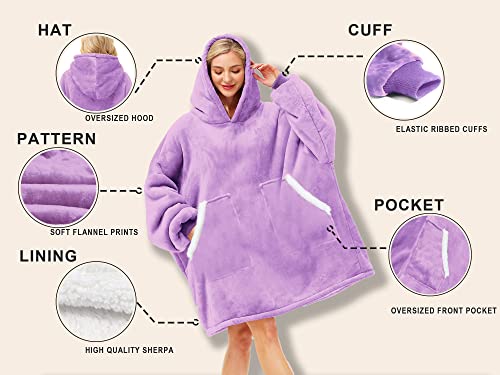 Kipswiza Oversized Wearable Blanket Hoodie, Sherpa Fleece Thick Warm Big Hooded Sweatshirt Blanket for Women Men Mom Sister Girls as Her Gifts, Purple