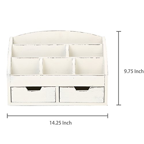 Mygift White Wood Desktop Organizer - Includes 6 Compartments And 2 Pullout Drawers To Organize Office Supplies And Accessories #TOP4
