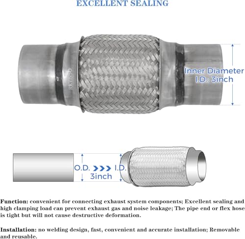 Image of Exhaust Flex Pipe 3 inchx6 inch Heavy Duty Stainless Steel 10 inch OL