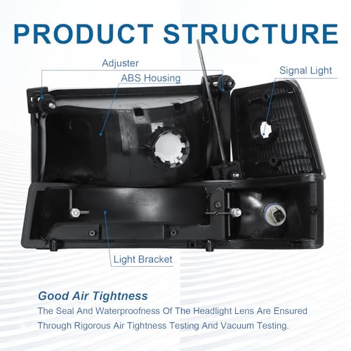 Image of LED DRL Headlights Compatible with 1992-1996 Ford F150 F250 F350 & Ford Bronco Replacement Headlamp Amber Reflector Black Housing