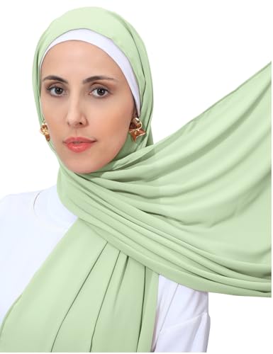 PeacePray Heavy Not Easily See Through Long Chiffon Hijab Scarf for Women, Amazing Smooth Muslim Head Scarves, Apple Green