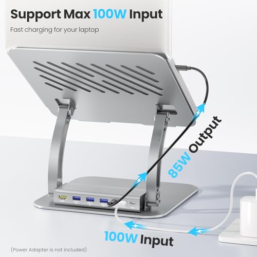 tounee Laptop Stand with Detachable USB-C Hub, 100W PD Charging, 4K@60Hz HDMI, 3 USB Ports, Ergonomic Laptop Holder Docking Station for 10-17" Laptops, MacBook & More - Silver by tounee - Used condition - Image 3