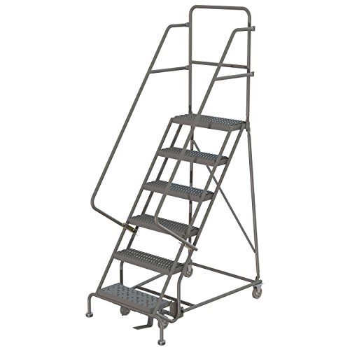 Image of Tri-Arc KDSR106162 6-Step Steel Rolling Industrial and Warehouse Ladder with Handrails and 16 inch Wide Grip-Strut Tread