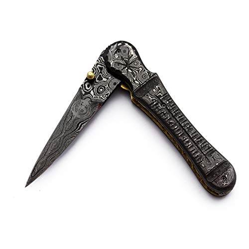 Wolfklinge Custom Handmade Damascus Steel Folding Pocket Knife With Strong Handle And Cowhide Leather Sheath Dcf18-110 #TOP2
