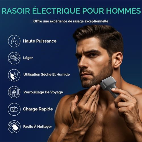 VOYOR Rasoir Electriques Hommes, Sec & Humide Recharge USB TX310 Gris – vue 2