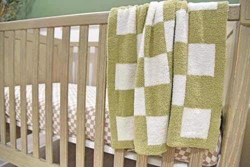 Image of L+L USA Checkered Baby Blanket 28 inchx40 inch - DreamSoft Knit Throw for Crib, Stroller or Car Seat - Soft Blanket /Newborn Nursery Gift Essential for Toddler, Infant, Kids, Boys & Girls (Sage Green /White)