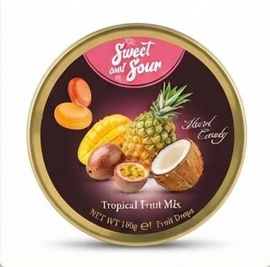 Sweet and Sour Tropical Fruit Mix Hard Candy Drops, By febora, 180g | Fruit Drops, Assorted Flavours, Tin Pack, Sweet & Sour Taste, Sharable Size-image-42