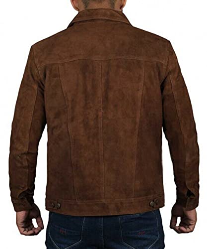 Men's Logan Cowboy Style Brown trucker Suede Leather Jacket With Free of Cost T-Shirt4