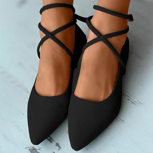 Comfort Boots for Women 2025 Women's Pointed Toe Ballet Ankle Strap Mary Janes Dress Shoes Fashion Chunky Heel Sandals Footwear Classic Dance Pumps Low Heels Slip On Suede Booties3