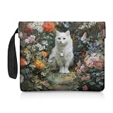 ZIATUBLES Buchhülle für Buchliebhaber, Bücher, Schutzhüllen, Schmetterling, Katze, Blumendruck, Knopfverschluss, Taschenbuch, 30 x 24 cm, große Tragetasche