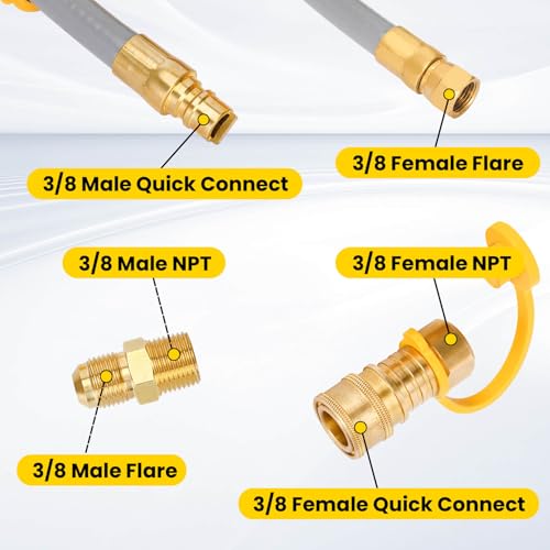 Aekops 15FT 3/8\" ID Natural Gas Hose with Quick Connect Fittings, Natural Gas Grill Hose with 3/8 Female Flare Compatible with Low Pressure Appliance,Gas Grill, Patio Heater, CSA Certified