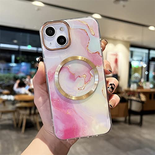 Coque iPhone 12 Pro marbre rose avec chargement sans fil magnétique