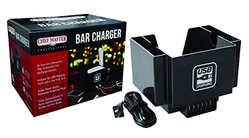 New Deal Chef-Master 90029 Countertop USB Charging Station, 6" x 8" x 6", 120V, Black Plastic, Bar Caddy with Six USB Charging Ports