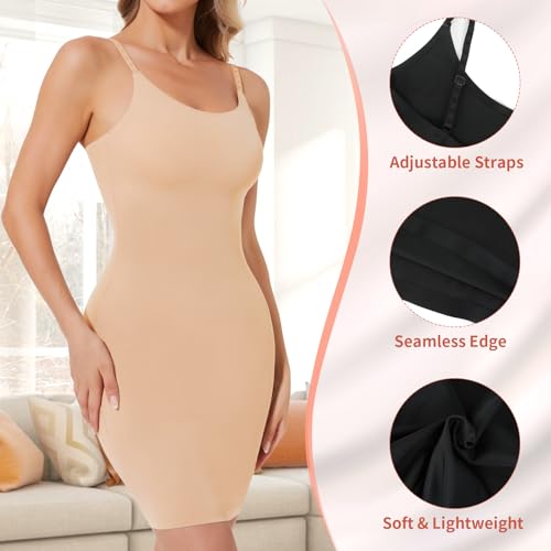 Image of Shapewear Slips for Under Dresses, Full Slip Dress for Women Tummy Control Body Shaper Seamless Shaping Dress