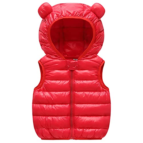 Aiwuhe Baby Boys Girls Hooded Puffer Vest Winter Lightweight Sleeveless Bear Ears Zipper Up Jacket Red 80 #TOP8
