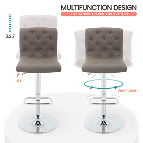 Brage Living Tufted Fabric Bar Stool, Adjustable Swivel Counter Height Barstool With Back, Upholstered Armless Airlift Bar Chair For Kitchen Dining Cafe (Taupe) #TOP4