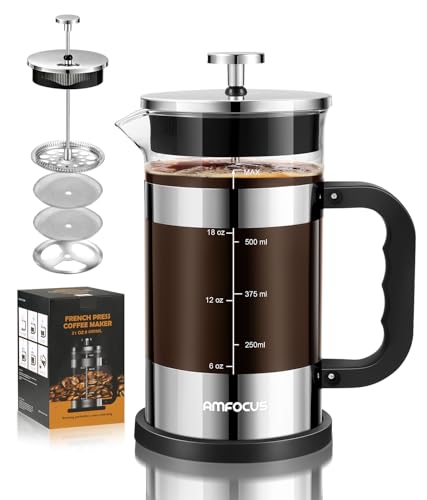 Image of AMFOCUS French Press Coffee Maker 21 oz, 4-Level Filtration System, Premium Heat-Resistant Borosilicate Glass Teapot, Portable Coffee & Cold Brew Maker for Home, Travel, Camping - Ideal Gift