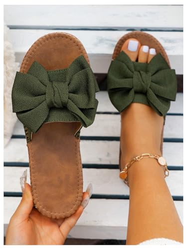 Image of GORGLITTER Women's Bow Flat Sandals Open Toe Slip On Slide Slipper Shoes | Sandals Women Comfortable, Dressy Sandal Women, Y2k Shoes, Dress Slippers for Women, Flats