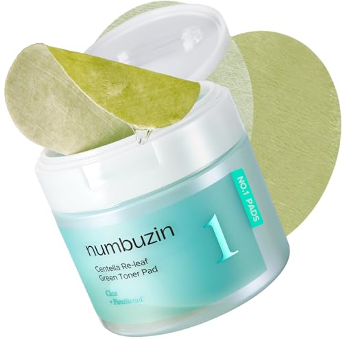 numbuzin No.1 Toner Pads | Centella Re-Leaf Green Toner Pad | Double-Sided | Centella Asiatica Heartleaf Licorice Root | Calming Hydrating Exfoliating | 70 Pads/6.42 fl. oz.