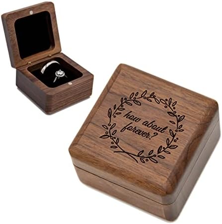 MUUJEE How About Forever Double Ring Box - Engraved Wooden Ring Case Box for Wedding Ceremony Engagement Proposal Ring Bearer Box - Anniversary Birthday Gift Ideas