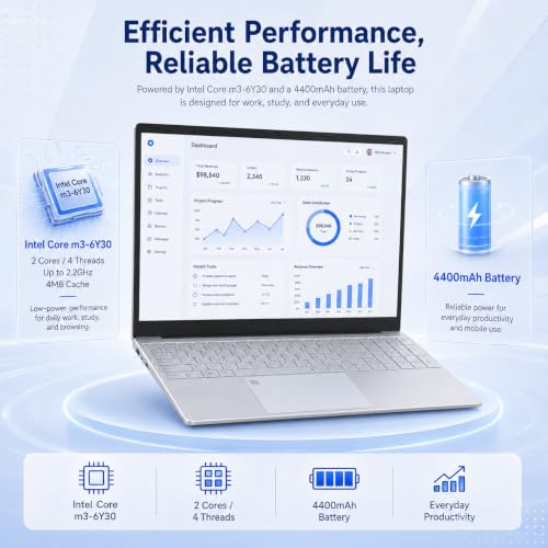 Miniatura 6 de Breloom Laptop Fhd De 15.6 Pulgadas, 8 Gb De Ram 256 Gb Ssd, Procesador Core M3-6y30 Win 11 Portátiles Con Lector De Huellas Dactilares, Teclado Retroiluminado, Wifi 5, Usb 3.0, Laptop Delgada