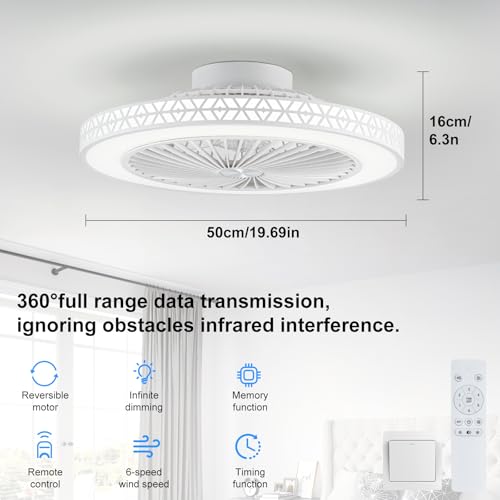 LMiSQ Reversible Flush Mount Ceiling Fans with Lights and Remote, 20" Ultra Low Profile Ceiling Fan,6 Wind Speed,3000K-6000K Dimmable LED Ceiling Fan,Modern Ceiling Fans for Bedroom,Living Room by LMiSQ - Image 6