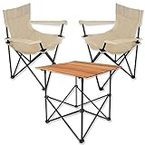 NATUREHOME nachhaltiges Camping-Set: klappbarer Holz-Tisch und 2 Stühle mit Transporttaschen