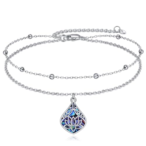Image of POPLYKE 925 Sterling Silver Double Layered Chain Evil Eye Daisy Sunflower Butterfly Anklets for Women Holiday Beach Crystal Ankle Bracelet Dainty Evil Eye Jewelry