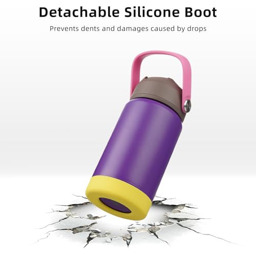 Image of BJPKPK Insulated Water Bottle with Straw Lid, 12oz Thermo Water Bottles with Soft Nozzle, Flex Handle & Non-slip Boot, BPA Free Leak Proof Stainless Steel Metal Thermo, Tumblers, Cups,Violet