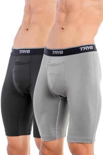 Image of TRYB Men's Compression Shorts & Pants | Sports Innerwear for Gym, Running & Training | Quick Dry, Breathable, 4-Way Stretch, Moisture Wicking, Anti-Chafing Muscle Support Athletic Wear with Pocket