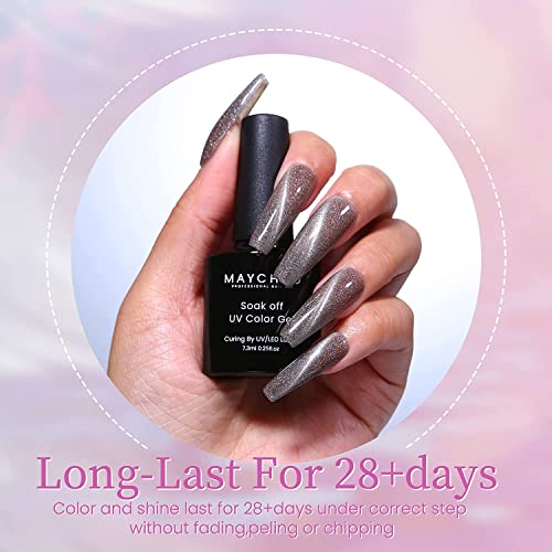 Maychao 3D Cat Eye Gel Nail Polish Set With Magnet Stick, 6 Colors Nail Polish Gel Set Suitable For Nail Salon Diy At Home, Fall Winter, Holiday Gel Polish Kit With Gift Box #TOP4