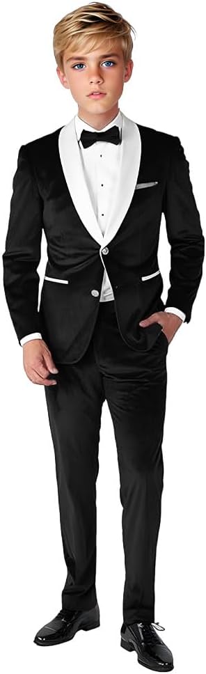 SAROULU Velvet Boys Suit 2 Pieces Kids Formal Slim Fit Suits Set for Wedding Prom Party