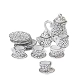  15pcs Ustensiles à Thé en Porcelaine Miniature pour 1/12 Maison de Poupée Motif de Marguerite